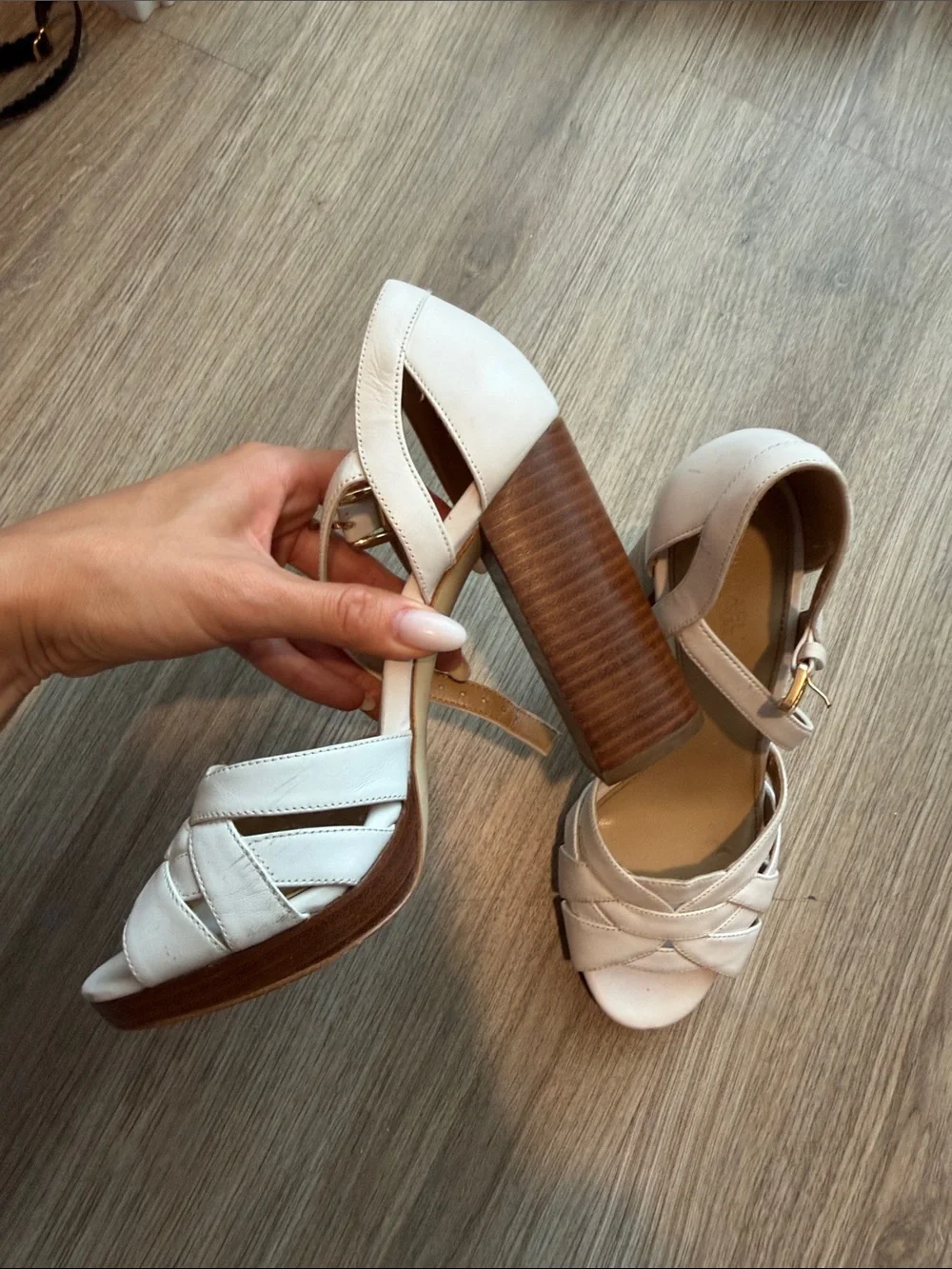 Michael Kors Pale Pink Leather Block Heel Sandals